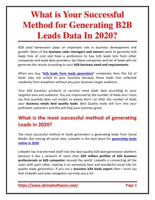 What is Your Successful Method for Generating B2B Leads Data In 2020