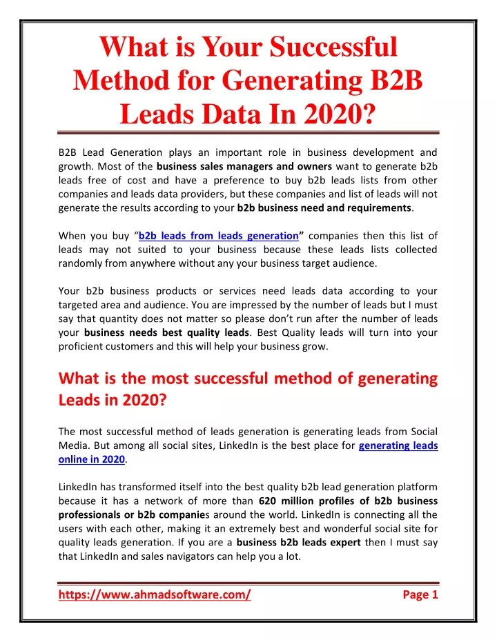 what is your successful method for generating