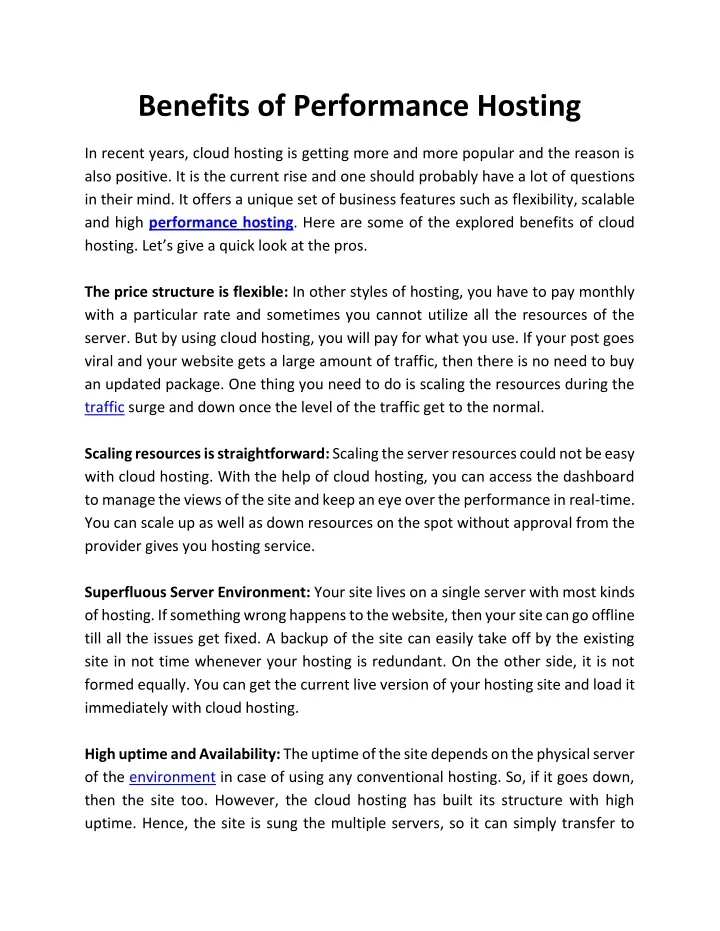 benefits of performance hosting