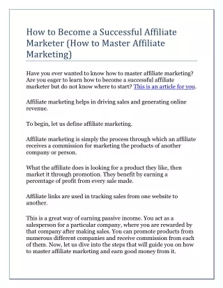 How to Become a Successful Affiliate Marketer (How to Master Affiliate Marketing)