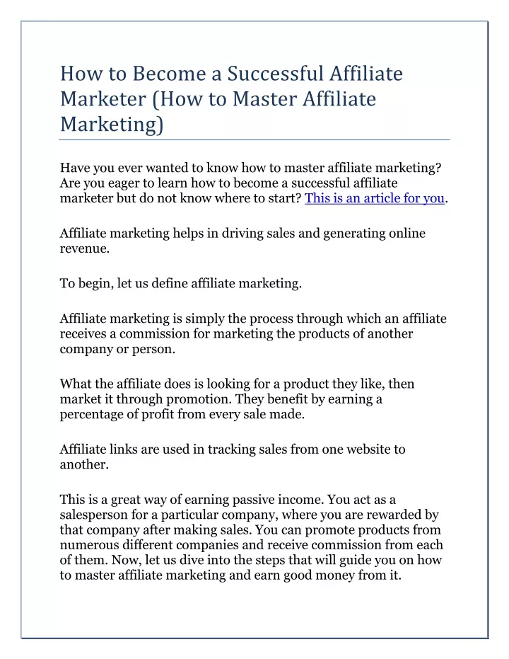how to become a successful affiliate marketer