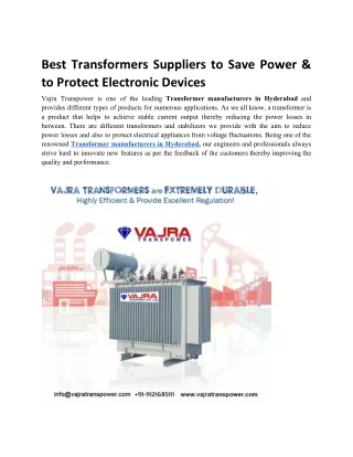 Best Transformers Suppliers to Save Power & to Protect Electronic Devices