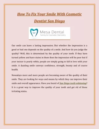 How To Fix Your Smile With Cosmetic Dentist San Diego