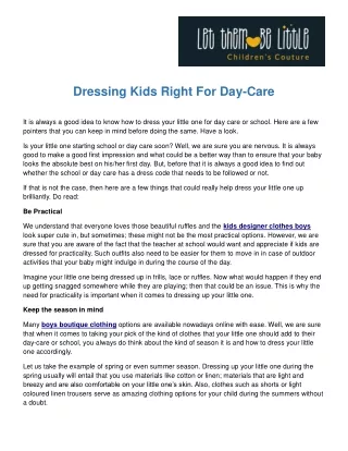 Dressing Kids Right For Day-Care