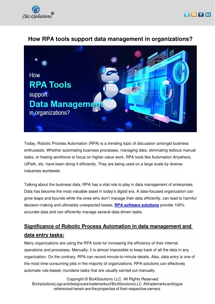 how rpa tools support data management