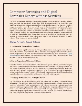 Computer Forensics and Digital Forensics Expert witness Services