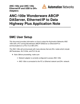 ANC-100e Wonderware ABCIP DAServer, Ethernet/IP to Data Highway Plus Application Note