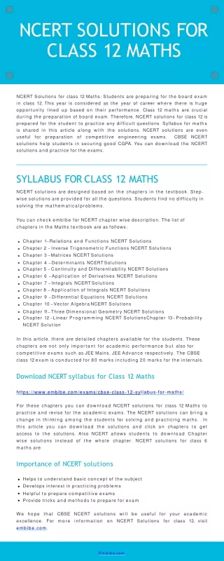 NCERT solutions for class 12 Maths