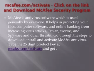 mcafee.com/activate - Click on the link and Download McAfee Security Program