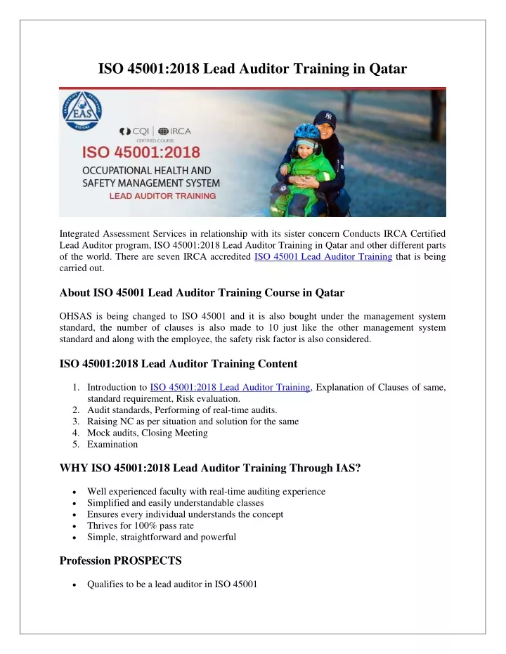 iso 45001 2018 lead auditor training in qatar