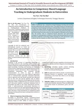 An Introduction to Competency Based Language Teaching to Undergraduate Students in Universities