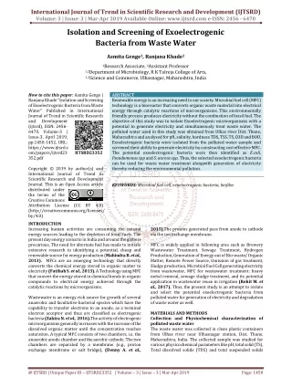 Isolation and Screening of Exoelectrogenic Bacteria from Waste Water