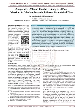 Comparative CFD and Simulative Analysis of Flow Behaviour to Calculate Losses in Different Geometrical Pipes