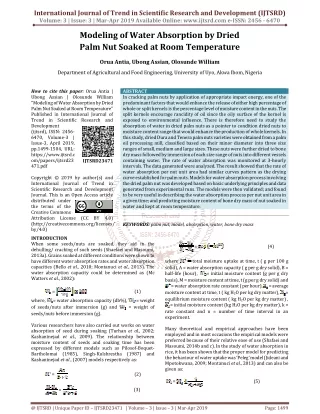 Modeling of Water Absorption by Dried Palm Nut Soaked at Room Temperature