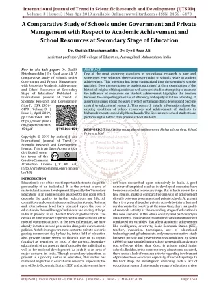 A Comparative Study of Schools under Government and Private Management with Respect to Academic Achievement and School R