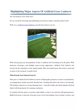 highlighting major aspects of artificial grass