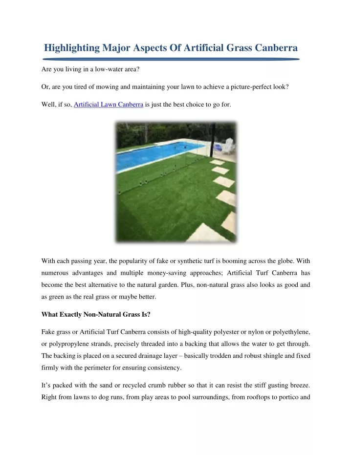 highlighting major aspects of artificial grass