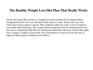 The Healthy Weight Loss Diet Plan That Really Works