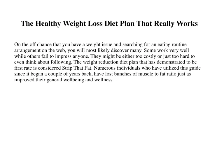 the healthy weight loss diet plan that really