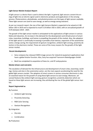 Light Sensor Market (2019 - 2024) Analysis Report