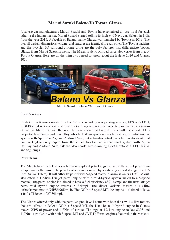 maruti suzuki baleno vs toyota glanza japanese