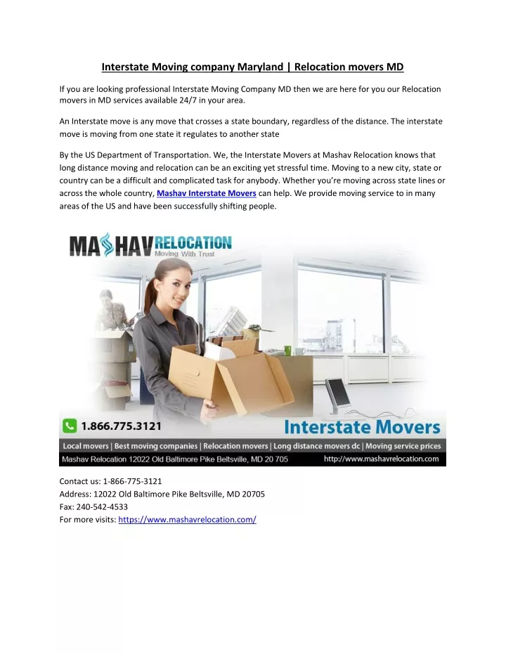 interstate moving company maryland relocation