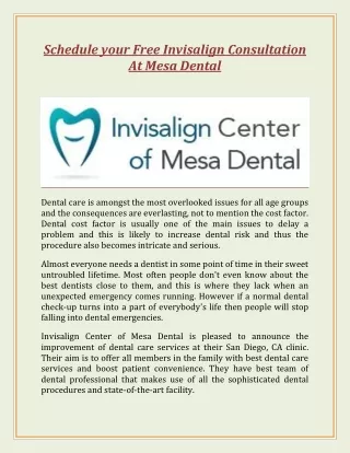 Schedule your Free Invisalign Consultation At Mesa Dental