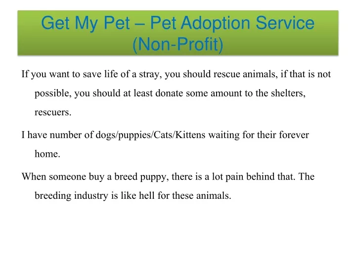 get my pet pet adoption service non profit