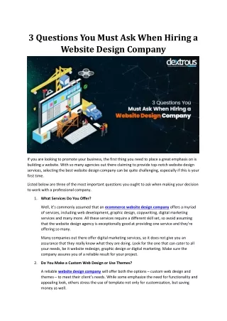 3 Questions You Must Ask When Hiring a Website Design Company