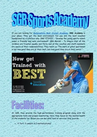 SGR Sports Academy In India