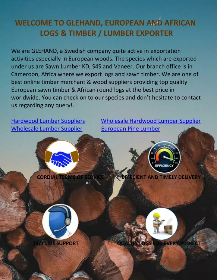welcome to glehand european and african logs