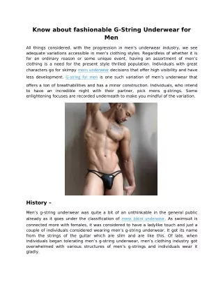 Know about fashionable G-String Underwear for Men