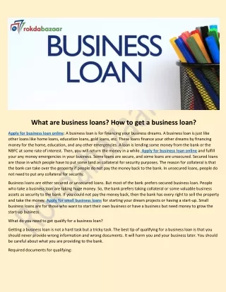 What are business loans? How to get a business loan?
