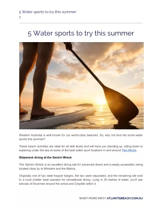 5 Water Sports to try this Summer - Atlantis Beach Slideshow