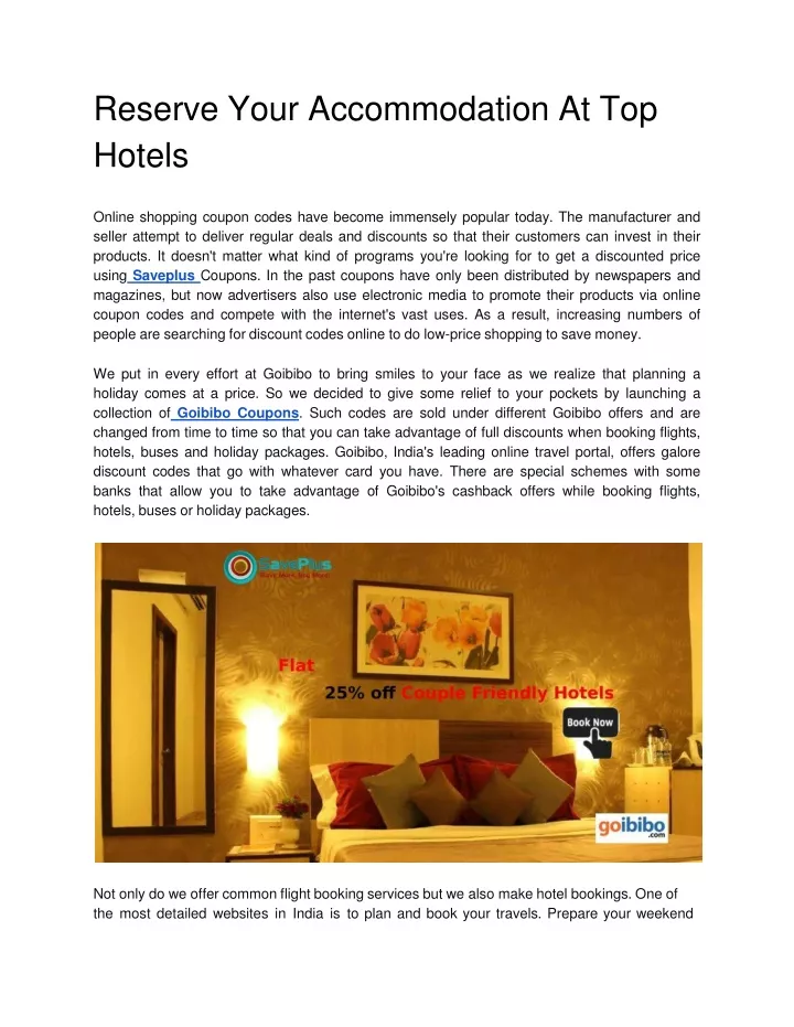 reserve your accommodation at top hotels