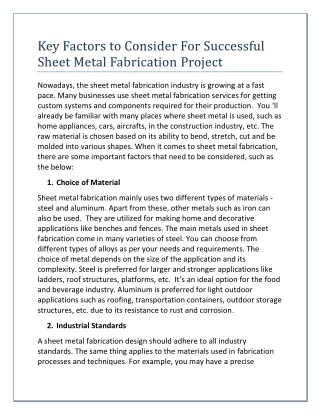 Key Factors to Consider For Successful Sheet Metal Fabrication Project