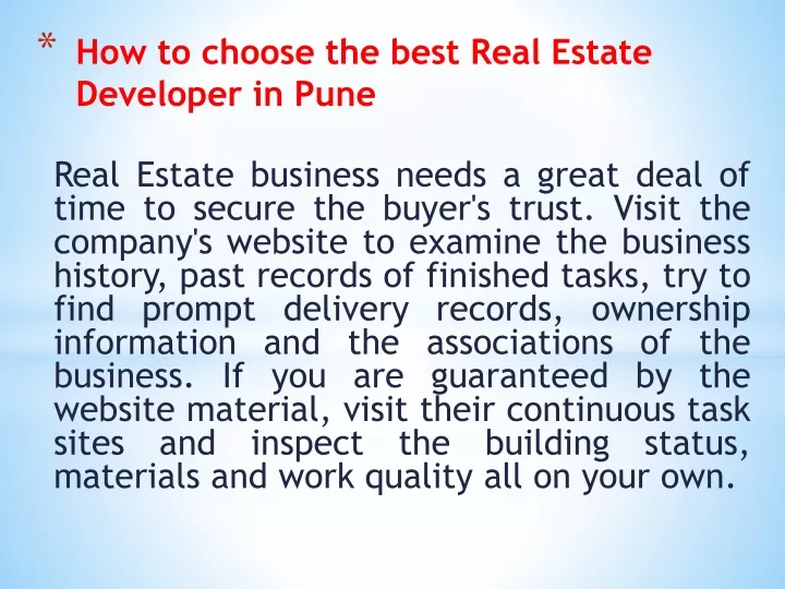 how to choose the best real estate developer in pune