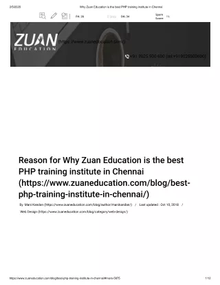 Reason for Why Zuan Education is the best PHP training institute in Chennai