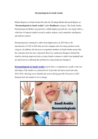 Saudi Arabia Dermatologicals Market: Growth, Opportunity and Forecast Till 2023