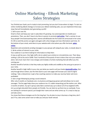Online Marketing - EBook Marketing Sales Strategies
