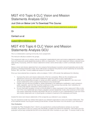MGT 410 Topic 6 CLC Vision and Mission Statements Analysis GCU