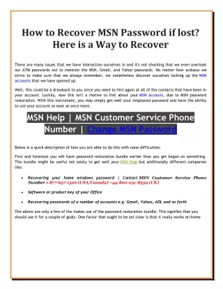 MSN Customer Service Phone Number - How Can You Get MSN Help?