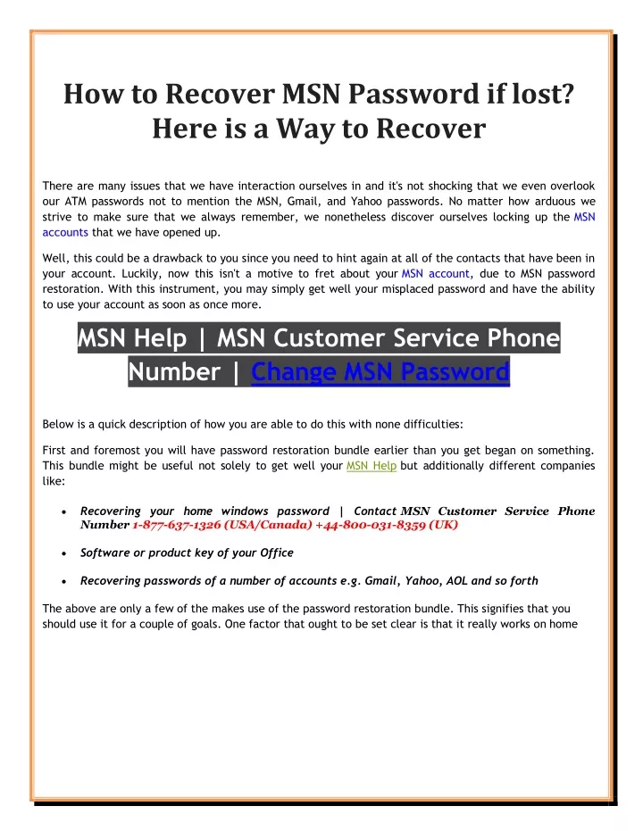 how to recover msn password if lost here