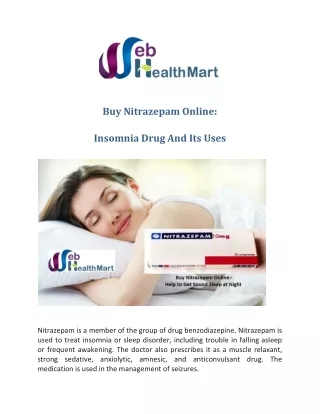 Buy Nitrazepam Online: Insomnia Drug And Its Uses