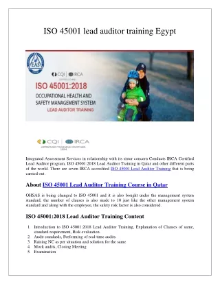 Iso 45001 Lead Auditor Course in Egypt | OHSMS Lead Auditor Training in Egypt