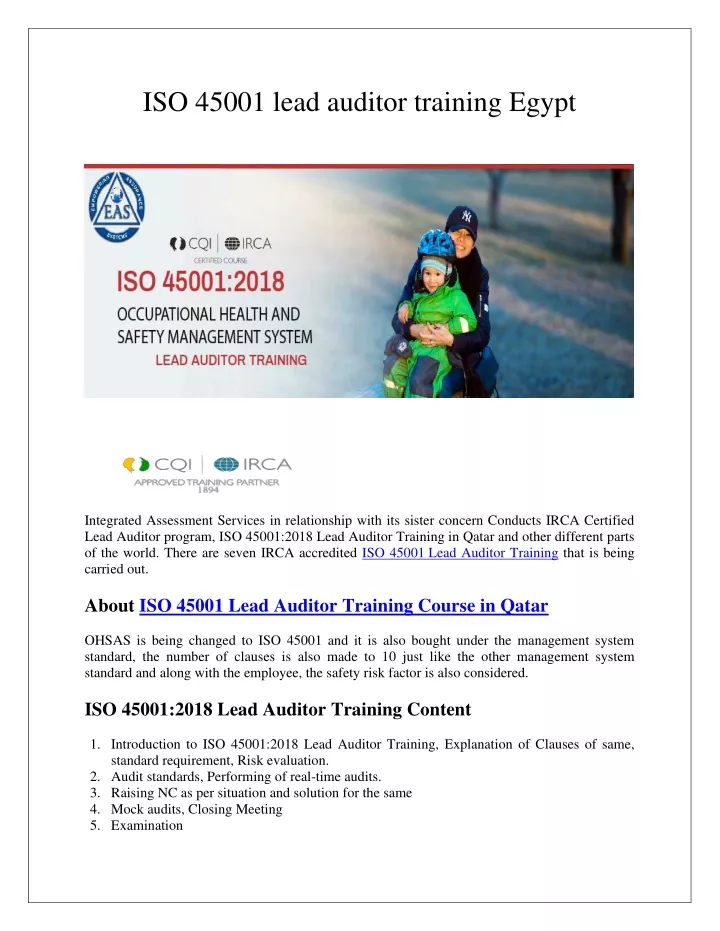 iso 45001 lead auditor training egypt