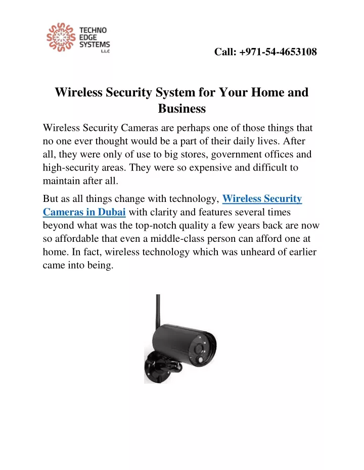 call 971 54 4653108 wireless security system