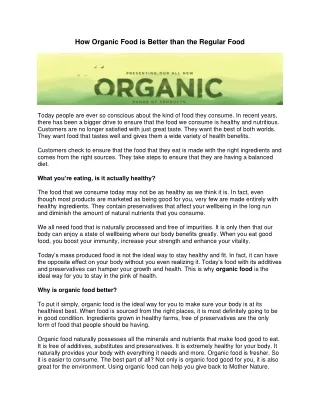 How Organic Food is Better than the Regular Food
