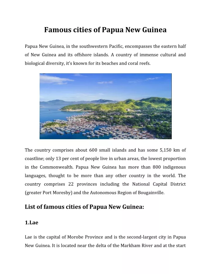 famous cities of papua new guinea