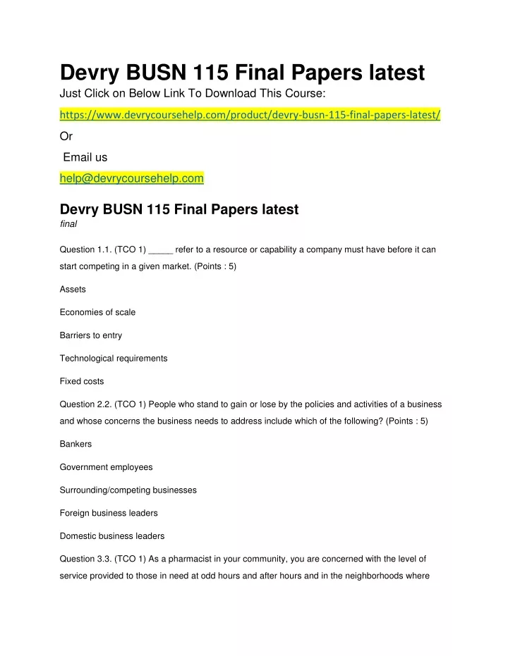devry busn 115 final papers latest just click